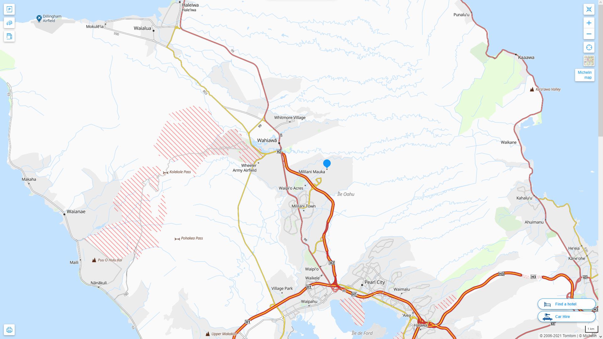Mililani Mauka Hawaii Highway and Road Map